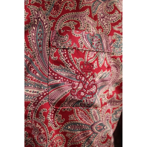 Lauren Ralph Lauren M Paisley Print Satin Button Down Pajama Top Long Sleeve - Picture 2 of 7